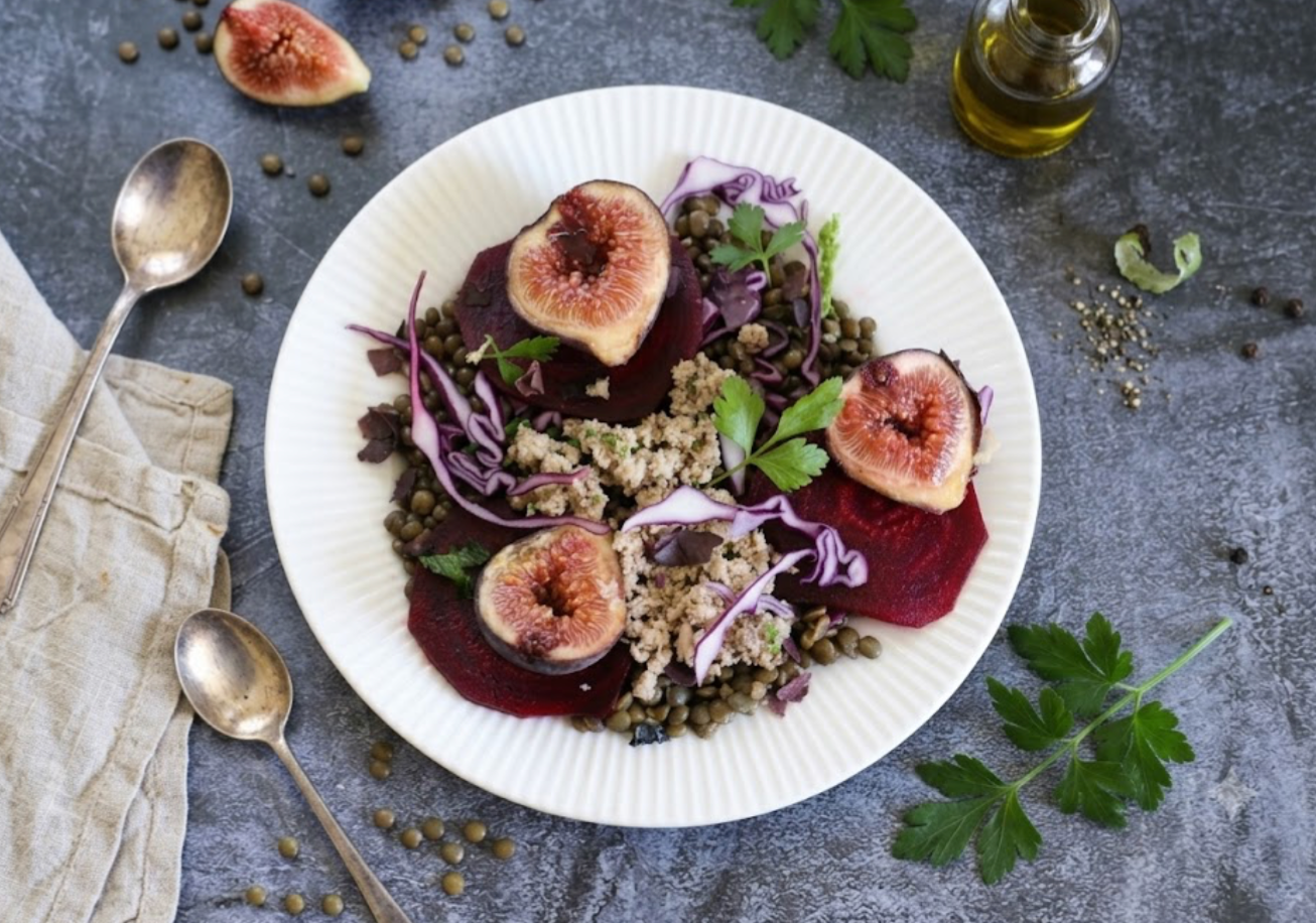 Carpaccio de betterave aux lentilles et rillettes de sardines